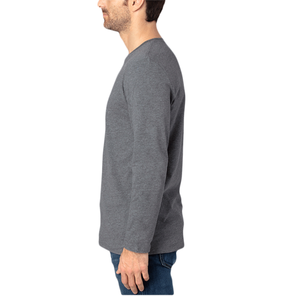 Threadfast Apparel Unisex Ultimate CVC Long Sleeve T-Shirt, Charcoal Heather, Left Sleeve view