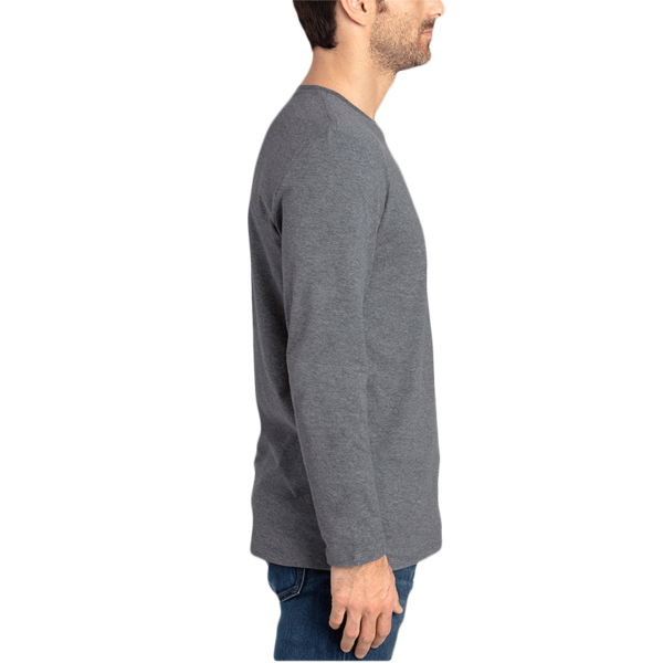 Threadfast Apparel Unisex Ultimate CVC Long Sleeve T-Shirt, Charcoal Heather, Right Sleeve view