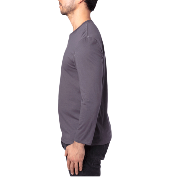 Threadfast Apparel Unisex Ultimate CVC Long Sleeve T-Shirt, Graphite, Left Sleeve view