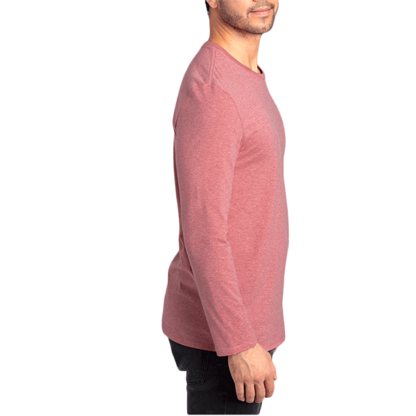 Threadfast Apparel Unisex Ultimate CVC Long Sleeve T-Shirt, Maroon Heather, Right Sleeve view