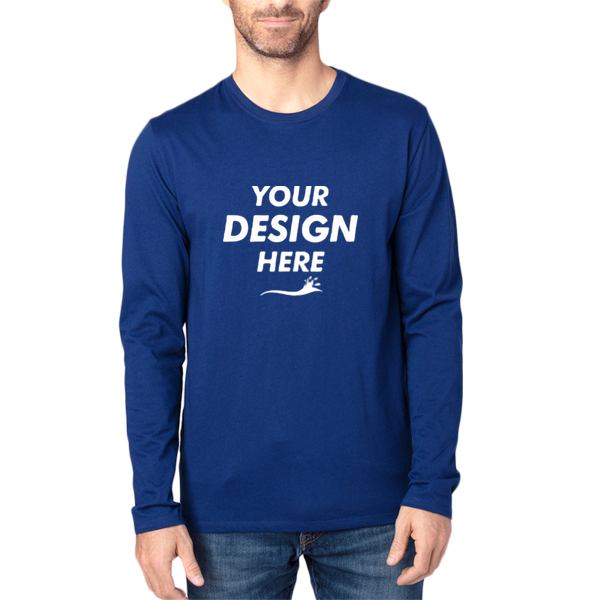Threadfast Apparel Unisex Ultimate CVC Long Sleeve T-Shirt, Navy, Front view, Mockup