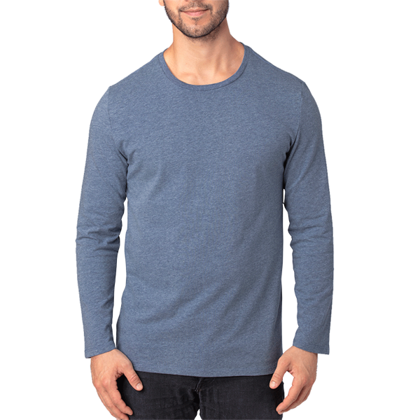 Threadfast Apparel Unisex Ultimate CVC Long Sleeve T-Shirt, Navy Heather, Front view