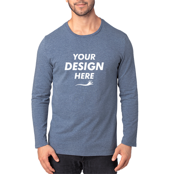 Threadfast Apparel Unisex Ultimate CVC Long Sleeve T-Shirt, Navy Heather, Front view, Mockup