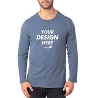 Threadfast Apparel Unisex Ultimate CVC Long Sleeve T-Shirt, Navy Heather, Front view, Mockup