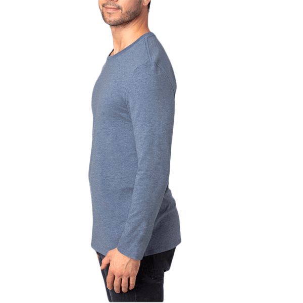Threadfast Apparel Unisex Ultimate CVC Long Sleeve T-Shirt, Navy Heather, Left Sleeve view