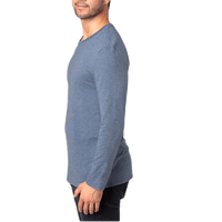 Threadfast Apparel Unisex Ultimate CVC Long Sleeve T-Shirt, Navy Heather, Left Sleeve view
