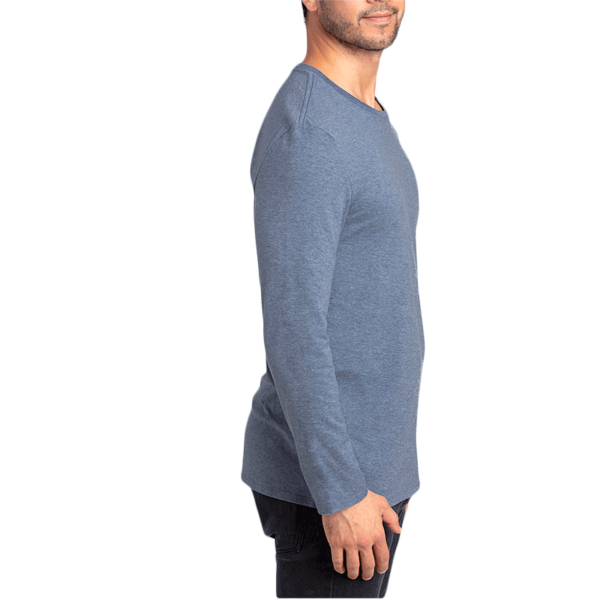 Threadfast Apparel Unisex Ultimate CVC Long Sleeve T-Shirt, Navy Heather, Right Sleeve view