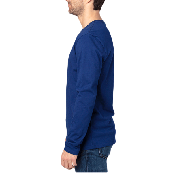Threadfast Apparel Unisex Ultimate CVC Long Sleeve T-Shirt, Navy, Left Sleeve view