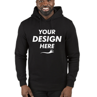 Threadfast Apparel Unisex Ultimate Fleece Pullover Hooded Sweatshirt, Black, Front view, Mockup