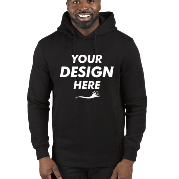 Threadfast Apparel Unisex Ultimate Fleece Pullover Hooded Sweatshirt, Black, Front view, Mockup