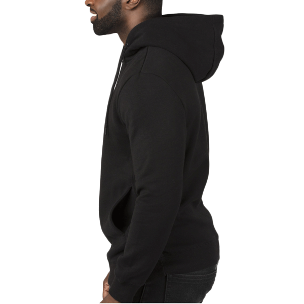 Threadfast Apparel Unisex Ultimate Fleece Pullover Hooded Sweatshirt, Black, Left Sleeve view