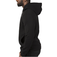 Threadfast Apparel Unisex Ultimate Fleece Pullover Hooded Sweatshirt, Black, Left Sleeve view