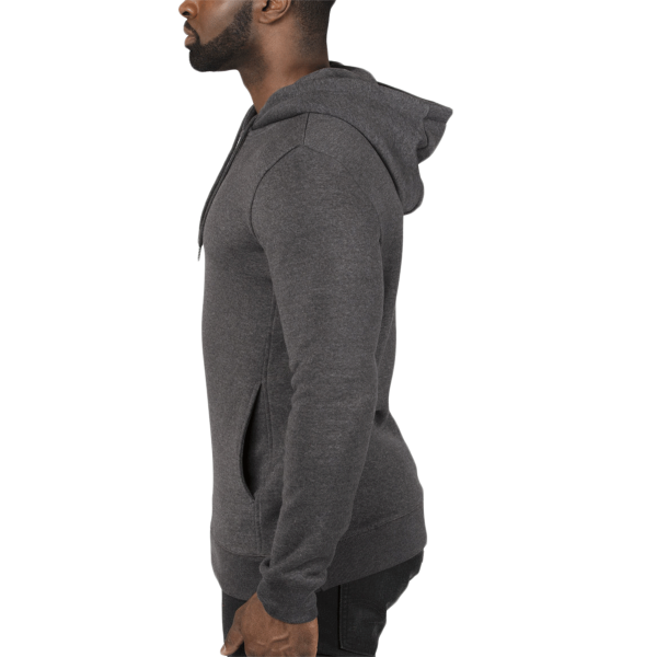 Threadfast Apparel Unisex Ultimate Fleece Pullover Hooded Sweatshirt, Charcoal Heather, Left Sleeve view