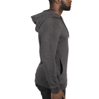 Threadfast Apparel Unisex Ultimate Fleece Pullover Hooded Sweatshirt, Charcoal Heather, Right Sleeve view