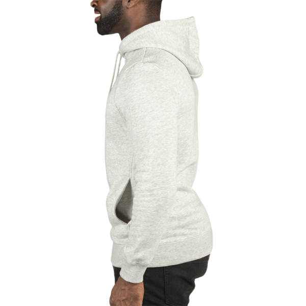 Threadfast Apparel Unisex Ultimate Fleece Pullover Hooded Sweatshirt, Oatmeal Heather, Left Sleeve view
