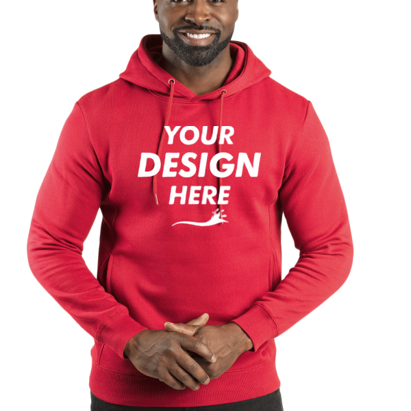 Threadfast Apparel Unisex Ultimate Fleece Pullover Hooded Sweatshirt, Red, Front view, Mockup