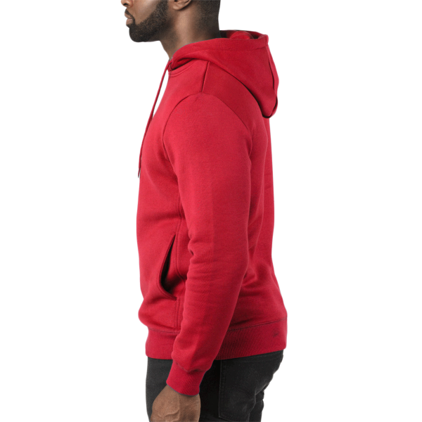 Threadfast Apparel Unisex Ultimate Fleece Pullover Hooded Sweatshirt, Red, Left Sleeve view