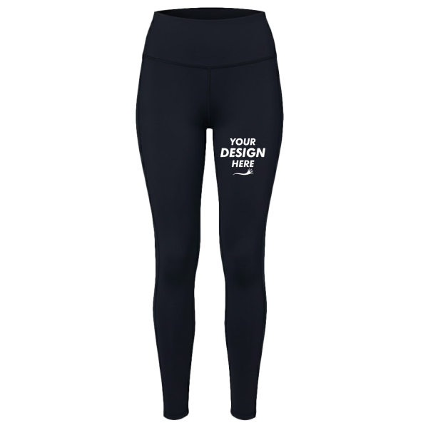 Threadfast Apparel Women's Impact Leggings, Black, Front view, Mockup