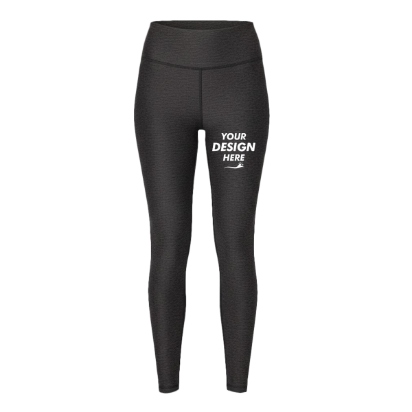 Threadfast Apparel Women's Impact Leggings, Black Heather, Front view, Mockup