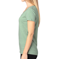 Threadfast Apparel Women's Ultimate CVC V-Neck T-Shirt, Army Heather, Left Sleeve view