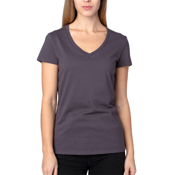 Threadfast Apparel Women's Ultimate CVC V-Neck T-Shirt, Graphite, Front view