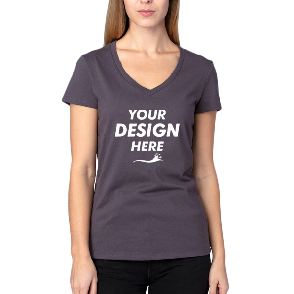 Threadfast Apparel Women's Ultimate CVC V-Neck T-Shirt, Graphite, Front view, Mockup