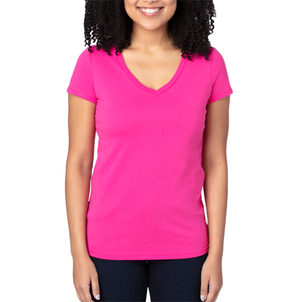 Threadfast Apparel Women's Ultimate CVC V-Neck T-Shirt, Hot Pink, Front view