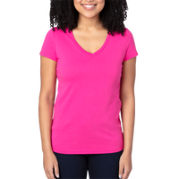 Threadfast Apparel Women's Ultimate CVC V-Neck T-Shirt, Hot Pink, Front view