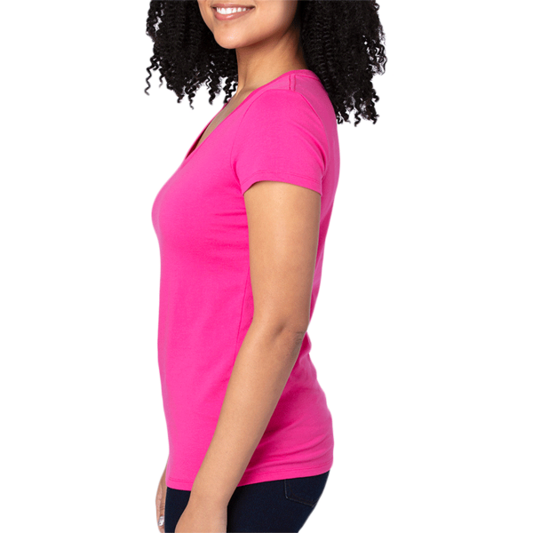 Threadfast Apparel Women's Ultimate CVC V-Neck T-Shirt, Hot Pink, Left Sleeve view