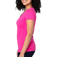Threadfast Apparel Women's Ultimate CVC V-Neck T-Shirt, Hot Pink, Left Sleeve view