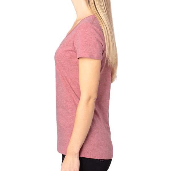 Threadfast Apparel Women's Ultimate CVC V-Neck T-Shirt, Maroon Heather, Left Sleeve view