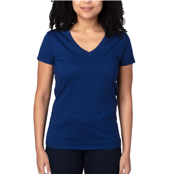 Threadfast Apparel Women's Ultimate CVC V-Neck T-Shirt, Navy, Front view