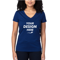 Threadfast Apparel Women's Ultimate CVC V-Neck T-Shirt, Navy, Front view, Mockup