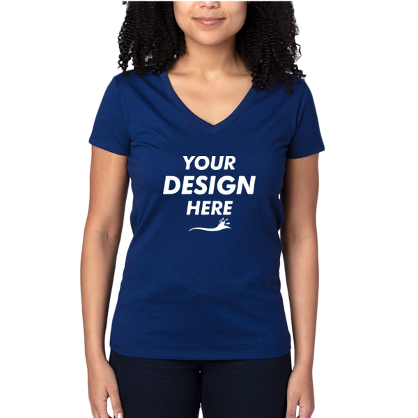 Threadfast Apparel Women's Ultimate CVC V-Neck T-Shirt, Navy, Front view, Mockup