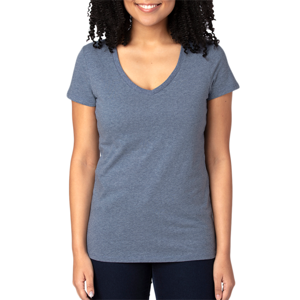 Threadfast Apparel Women's Ultimate CVC V-Neck T-Shirt, Navy Heather, Front view