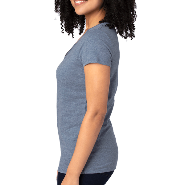 Threadfast Apparel Women's Ultimate CVC V-Neck T-Shirt, Navy Heather, Left Sleeve view