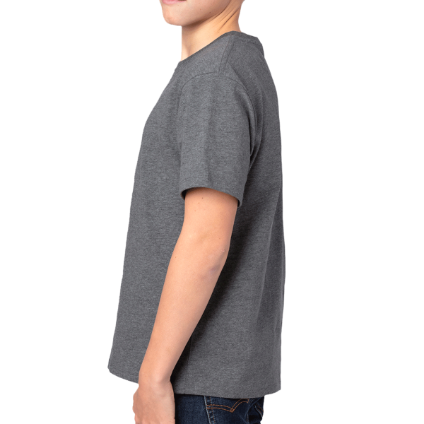 Threadfast Apparel Youth Ultimate CVC T-Shirt, Charcoal Heather, Left Sleeve view