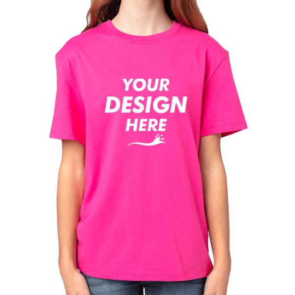 Threadfast Apparel Youth Ultimate CVC T-Shirt, Hot Pink, Front view, Mockup