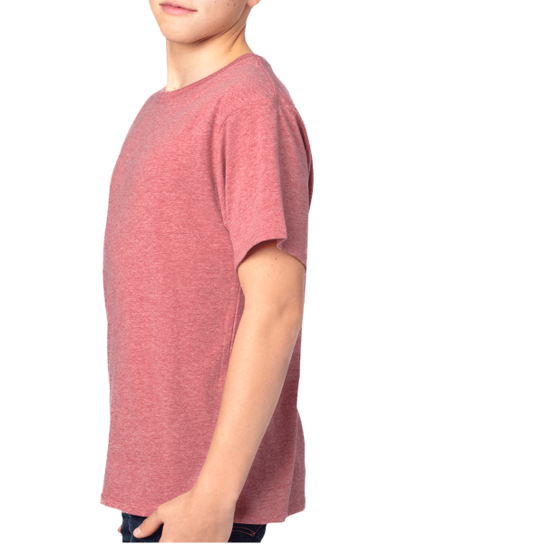 Threadfast Apparel Youth Ultimate CVC T-Shirt, Maroon Heather, Left Sleeve view