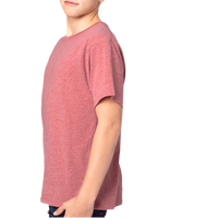 Threadfast Apparel Youth Ultimate CVC T-Shirt, Maroon Heather, Left Sleeve view