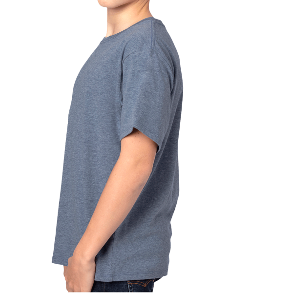 Threadfast Apparel Youth Ultimate CVC T-Shirt, Navy Heather, Left Sleeve view