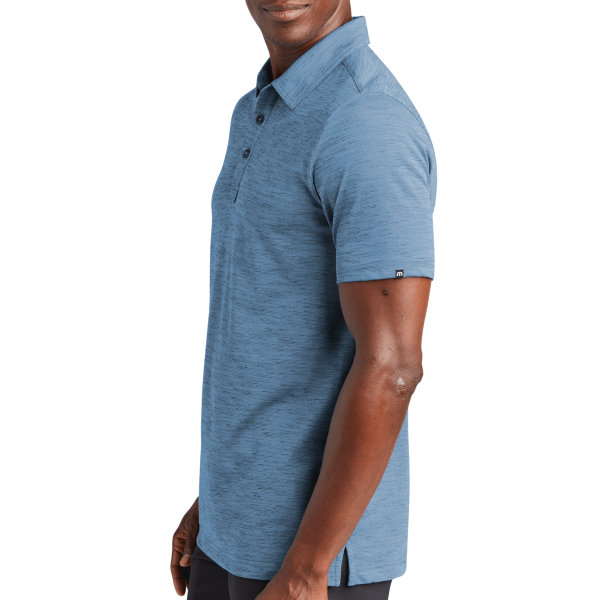 Travis Mathew Auckland Slub Polo, Riviera Blue, Left Sleeve view