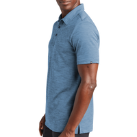 Travis Mathew Auckland Slub Polo, Riviera Blue, Left Sleeve view