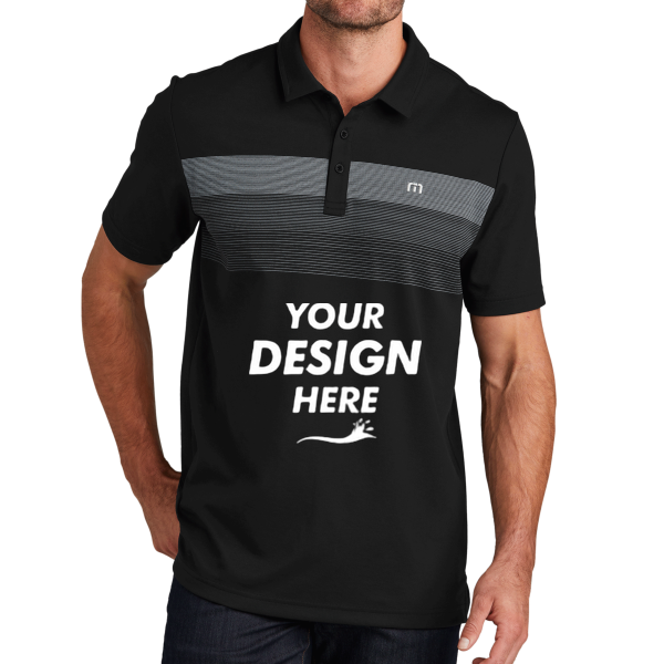 Travis Mathew Coastal Chest Stripe Polo, Black, Front view, Mockup