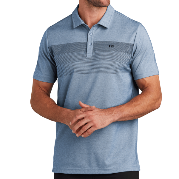 Travis Mathew Coastal Chest Stripe Polo, Opal Blue Heather, Front view