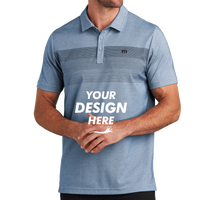 Travis Mathew Coastal Chest Stripe Polo, Opal Blue Heather, Front view, Mockup