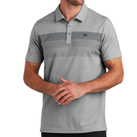 Travis Mathew Coastal Chest Stripe Polo, Quiet Shade Grey Heather, Front view
