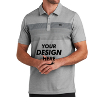 Travis Mathew Coastal Chest Stripe Polo, Quiet Shade Grey Heather, Front view, Mockup
