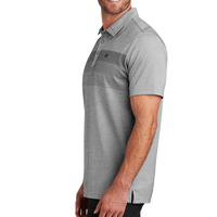 Travis Mathew Coastal Chest Stripe Polo, Quiet Shade Grey Heather, Left Sleeve view