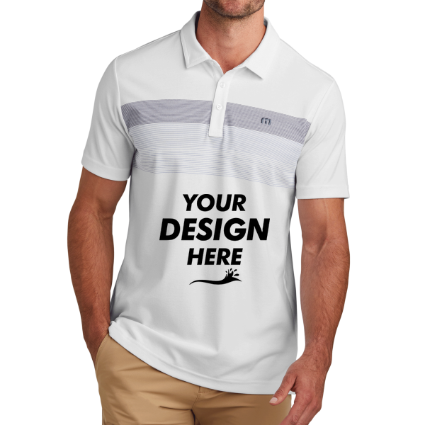 Travis Mathew Coastal Chest Stripe Polo, White, Front view, Mockup